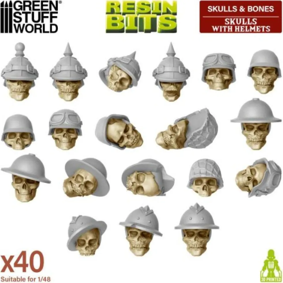 Green Stuff World: Skulls & Bones - Czaszki w hełmach (40 elementów)