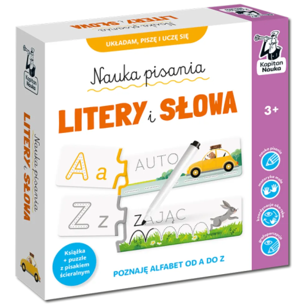 Kapitan Nauka: Nauka pisania. Litery i słowa. Książka + puzzle do pisania