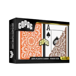 Karty do gry Copag: Elite - zestaw plastikowych kart do pokera (pomarańczowe/brązowe) JUMBO