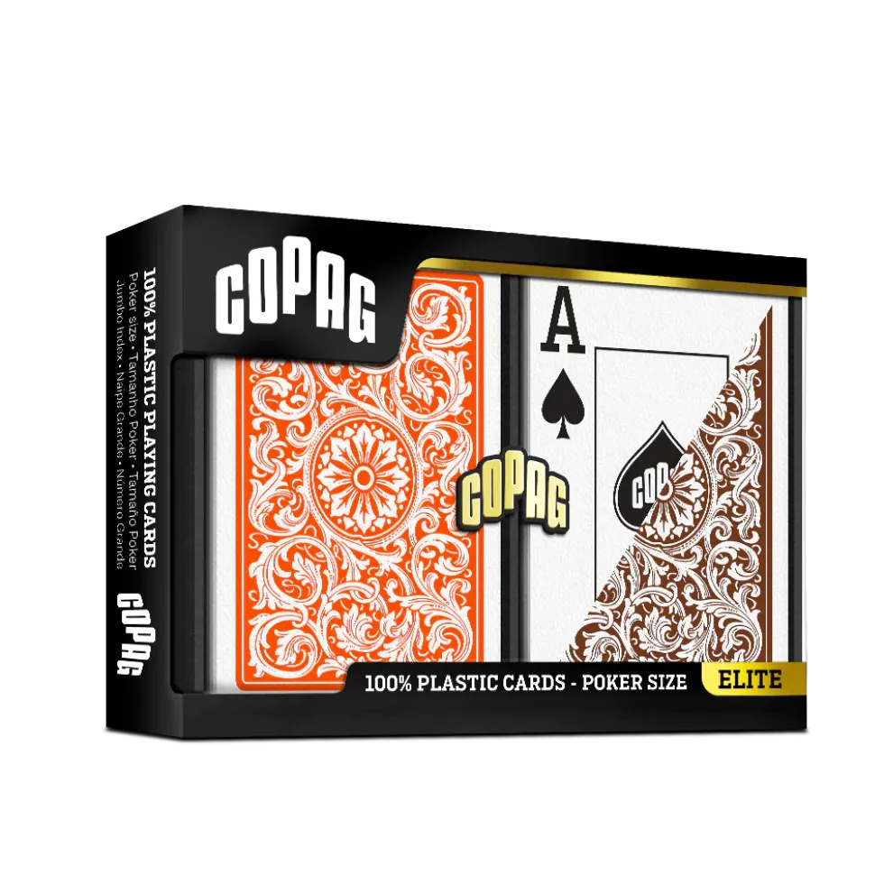 Karty do gry Copag: Elite - zestaw plastikowych kart do pokera (pomarańczowe/brązowe) JUMBO