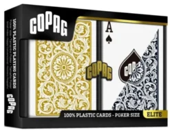 Karty do gry Copag: Elite - zestaw plastikowych kart do pokera (czarny/złoty) REGULAR