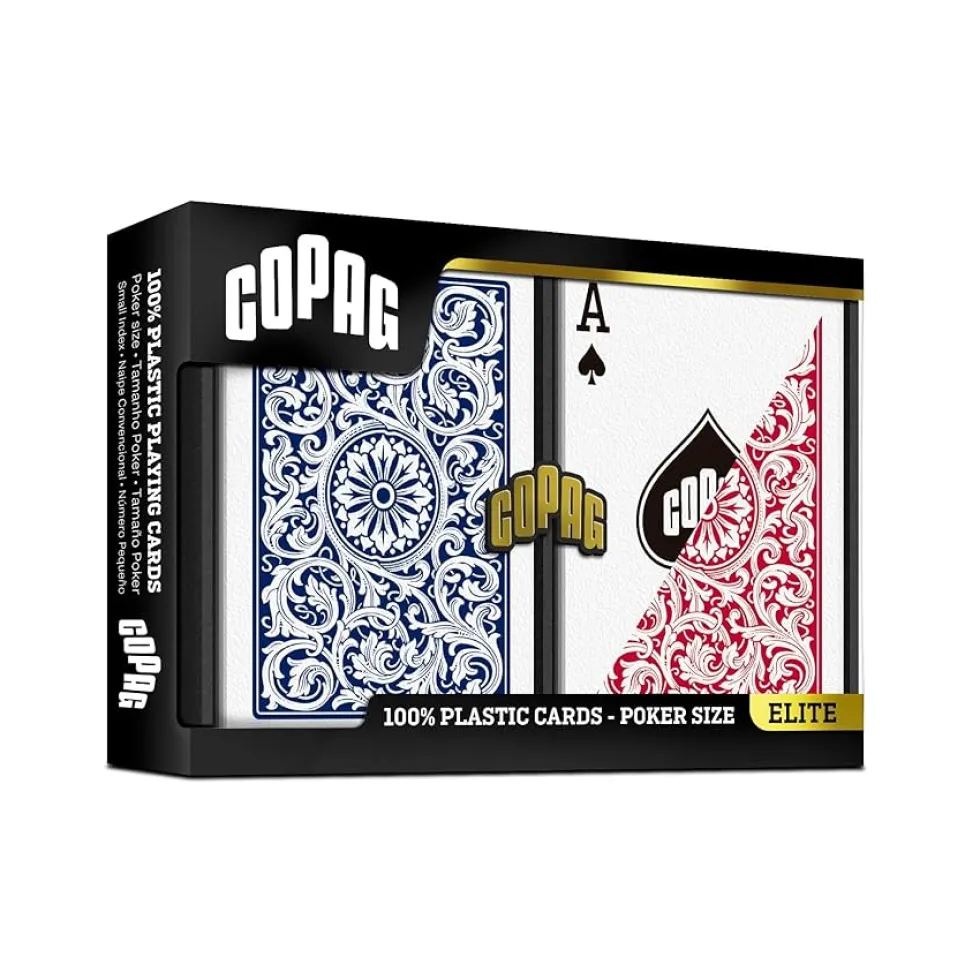 Karty do gry Copag: Elite - zestaw plastikowych kart do pokera (czerwone/niebieskie) REGULAR