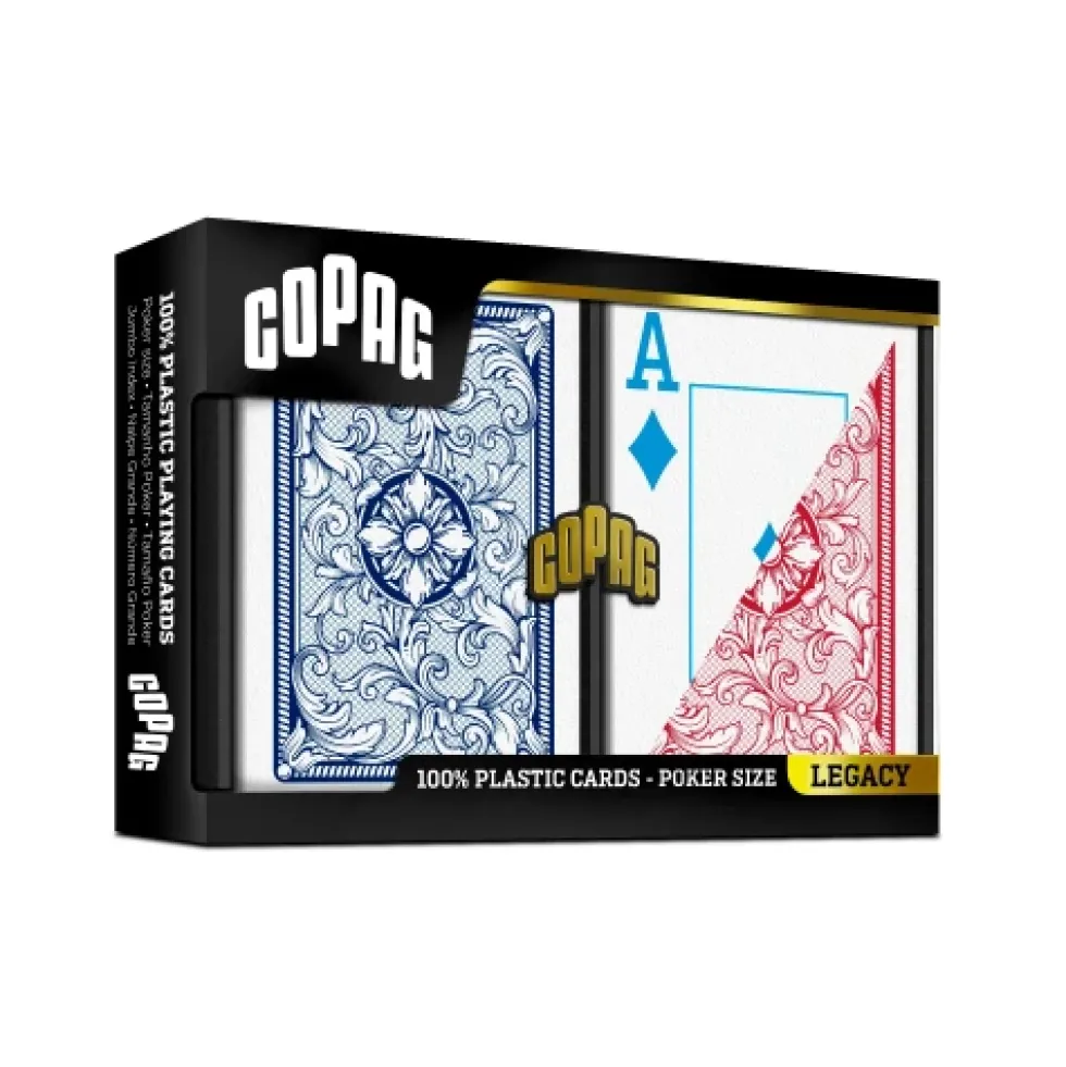 Karty do gry Copag: Legacy - zestaw plastikowych kart do pokera (czerwony/niebieski) JUMBO