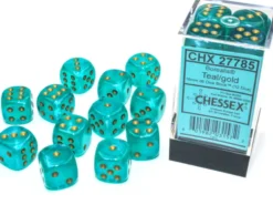 Kości Chessex - kostka k6 16mm Borealis Teal/gold - Luminary (świecące w ciemnościach)