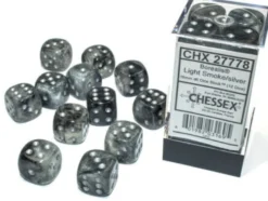 Kości Chessex - kostka k6 16mm Borealis Light Smoke w/Silver - Luminary (świecące w ciemnościach)