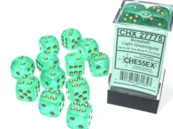 Kości Chessex - kostka k6 16mm Borealis Light Green/gold - Luminary (świecące w ciemnościach)