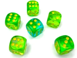 Kości Chessex - kostka k6 16mm Gemini Translucent Green-Teal/yellow