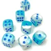 Kości Chessex - kostka k6 12mm Gemini Pearl Turquoise-White/blue Luminary (świecące w ciemnościach)