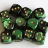 Kości Chessex - kostka k6 16mm Gemini Black-Green/gold