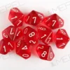 Kości Chessex - kostka k10 Translucent Red/white