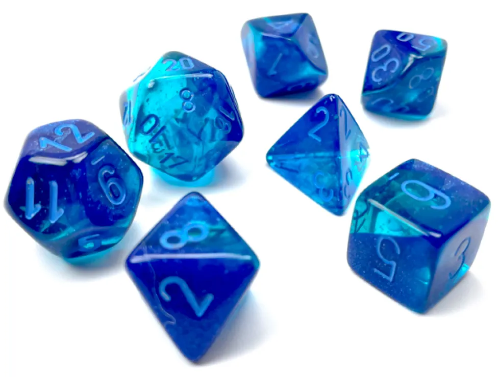 Kości Chessex - zestaw 7 kostek Gemini Translucent Green-Teal/yellow