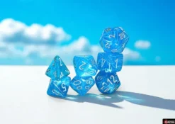 Kości Chessex - zestaw 7 kostek Luminary Mega-hedral Sky/Silver Luminary (świecące w ciemnościach)