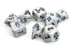 Kości Chessex - zestaw 7 kostek Marble Calcite/blue (+ bonusowa kość)