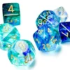 Kości Chessex - zestaw 7 kostek Nebula Oceanic/gold Luminary (święcące w ciemnościach)