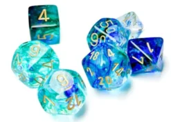 Kości Chessex - zestaw 7 kostek Nebula Oceanic/gold Luminary (święcące w ciemnościach)