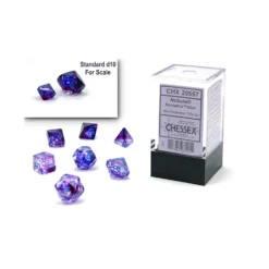 Kości Chessex - zestaw 7 mini kostek Nebula Nocturnal/blue Luminary (święcące w ciemnościach)
