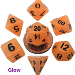 Kości Fanroll - zestaw 7 mini kostek Glow in the Dark - Orange with Black Numbers (10mm)