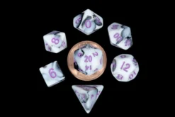 Kości Fanroll - zestaw 7 mini kostek Marble with Purple Numbers (10mm)