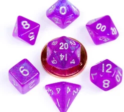 Kości Fanroll - zestaw 7 mini kostek Stardust Purple with Silver Numbers (10mm)