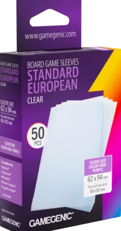 Koszulki na karty Gamegenic: Standard European (62x94 mm) - Clear - 50 sztuk