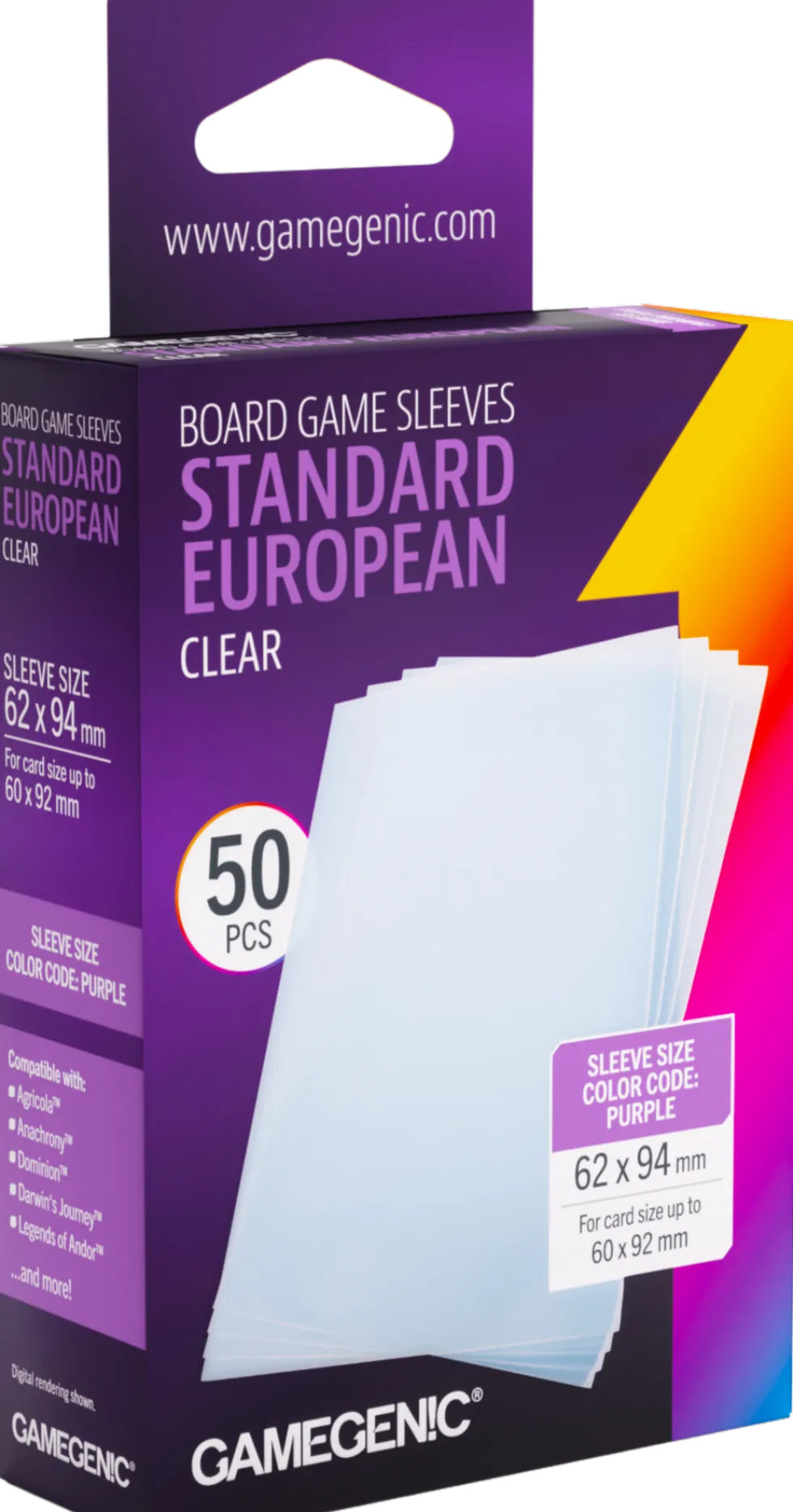 Koszulki na karty Gamegenic: Standard European (62x94 mm) - Clear - 50 sztuk