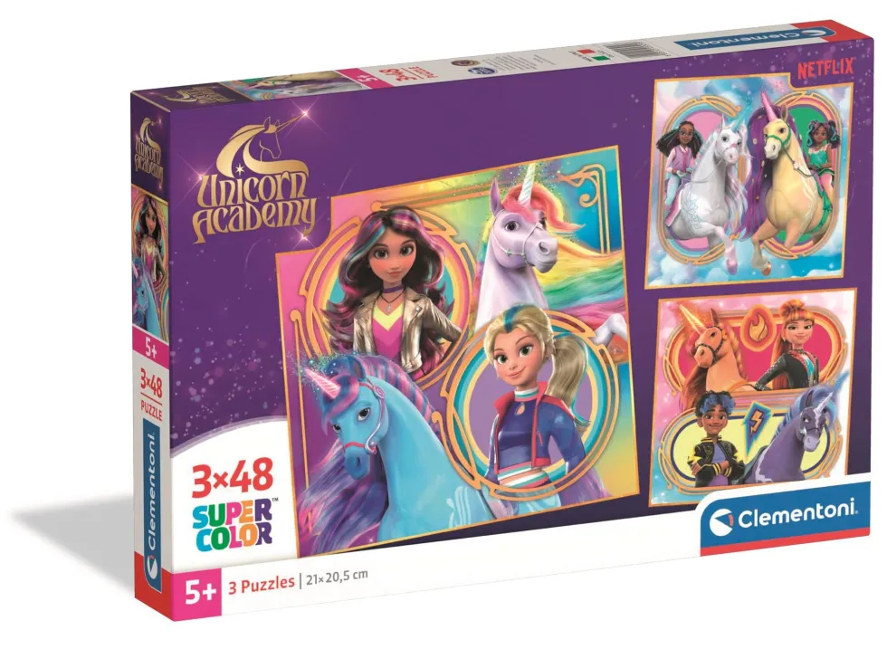 Puzzle 3x48 Supercolor Unicorn Academy