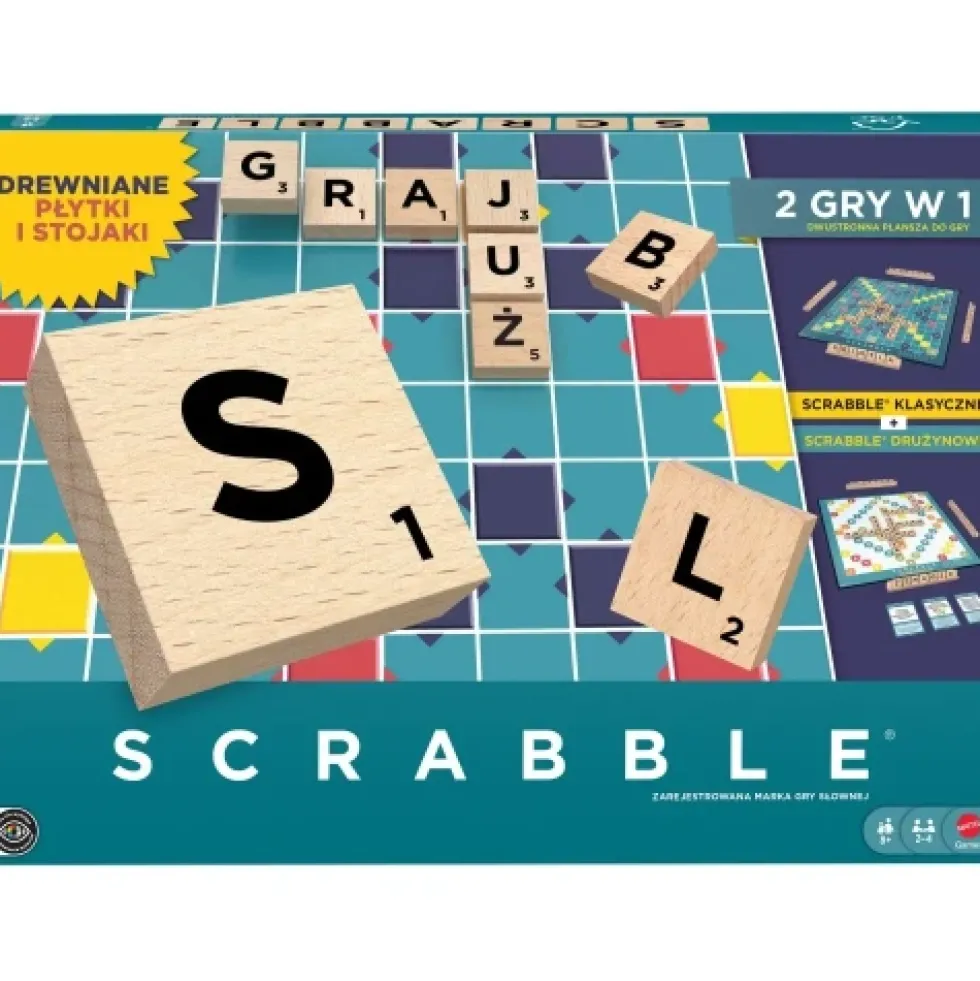 Scrabble (drewniane płytki i stojaki)
