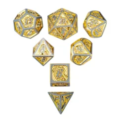 Zestaw kości: Brushed Gold Solid Metal Dragon