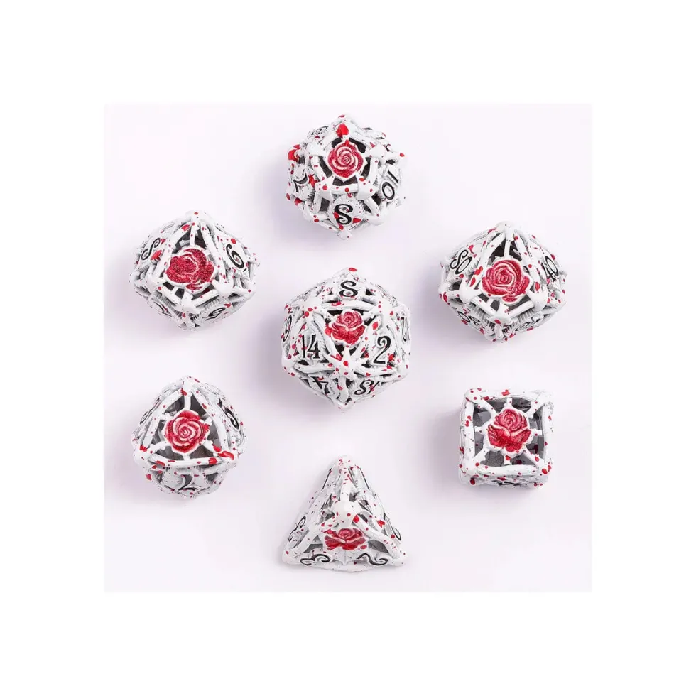 Zestaw kości: Hollow Rose Polyhedral Metal - White w/Blood Spatter