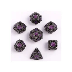 Zestaw kości: Hollow Rose Polyhedral Metal - Gunmetal w/Purple