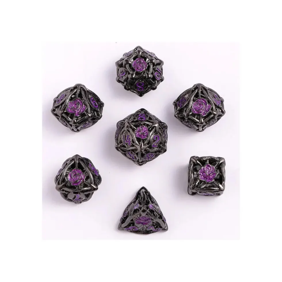 Zestaw kości: Hollow Rose Polyhedral Metal - Gunmetal w/Purple