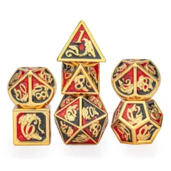 Zestaw kości: Solid Metal Dragon - Gold with Red/Black