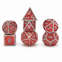 Zestaw kości: Solid Metal Dragon - Raw Metal with Ember Red