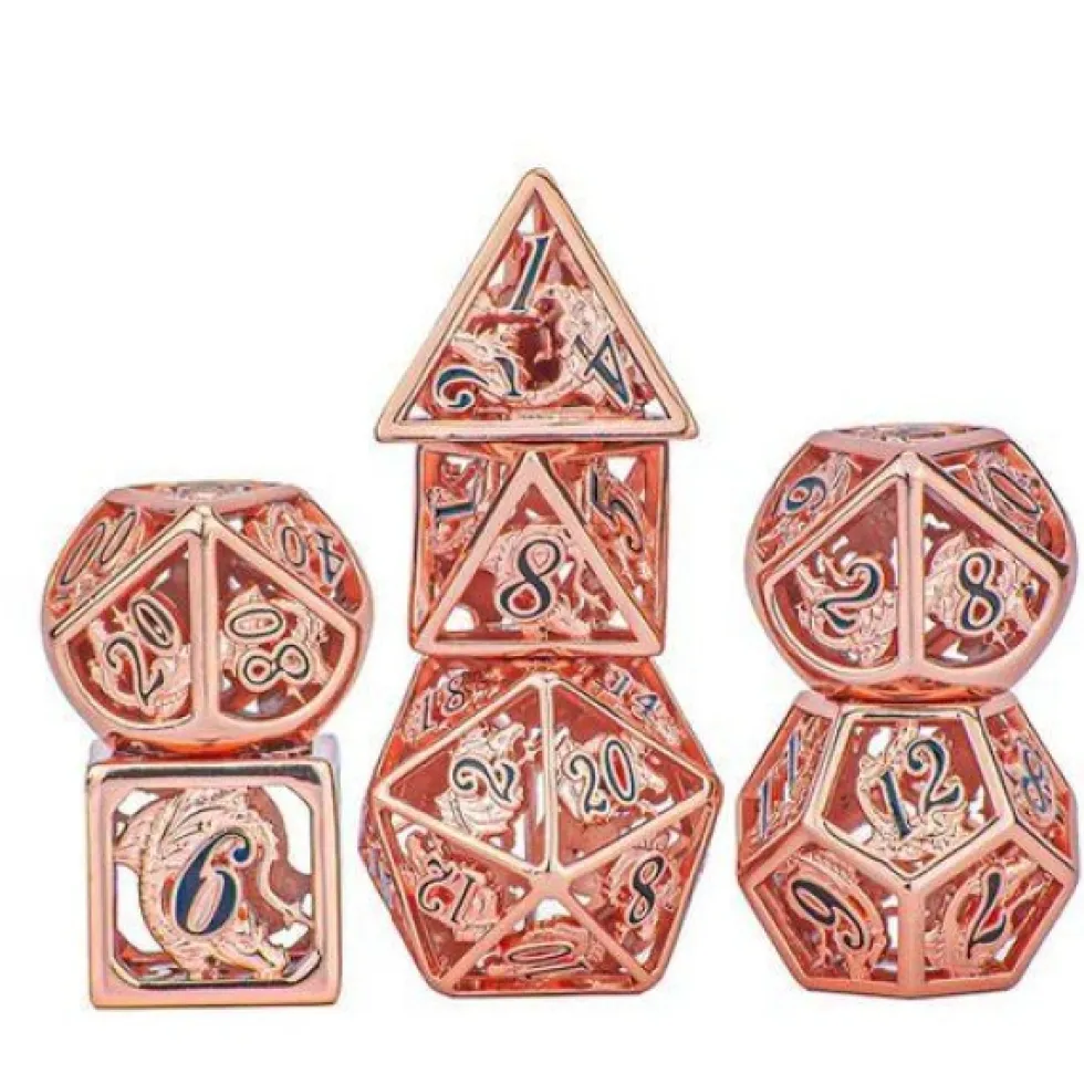 Zestaw kości: Solid Metal Dragon Polyhedral - Brushed Rose Gold