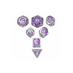 Zestaw kości: Solid Metal Dragon Polyhedral - Silver w/Purple