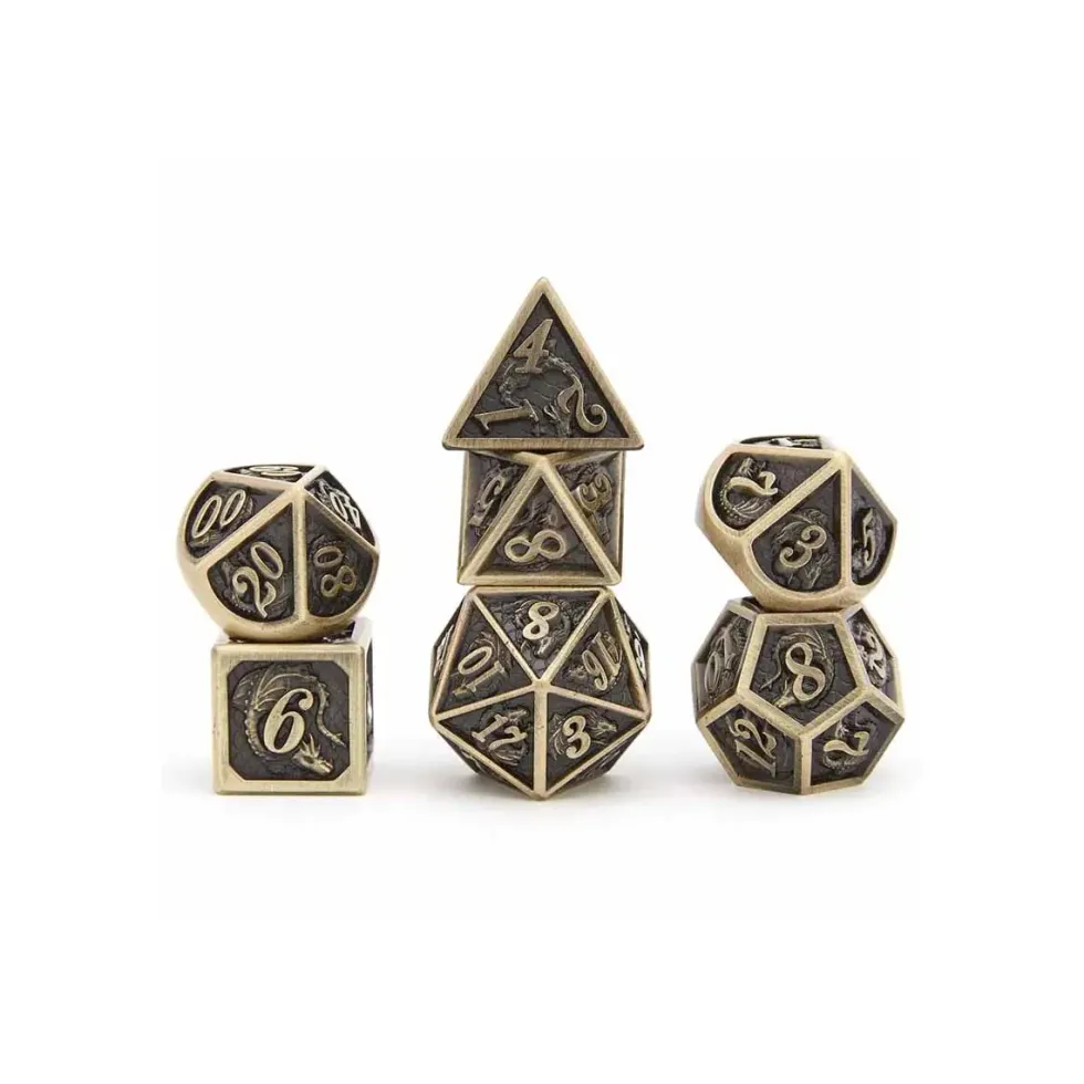 Zestaw kości: Solid Metal Dragon Polyhedral - Brushed Bronze